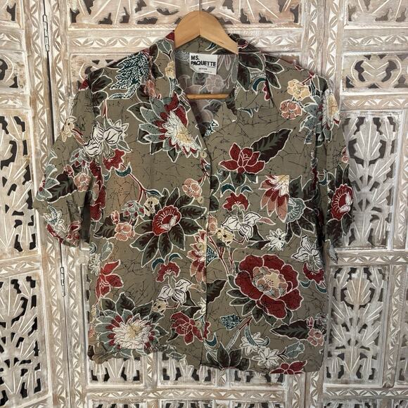 Vintage Ms. Paquette USA Two-Piece Top Flare Skirt Button Up Set Boho Floral-M - Picture 2 of 16
